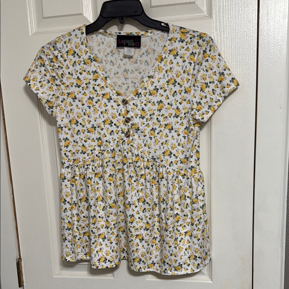 Women's Floral Top - Yellow and White sz L